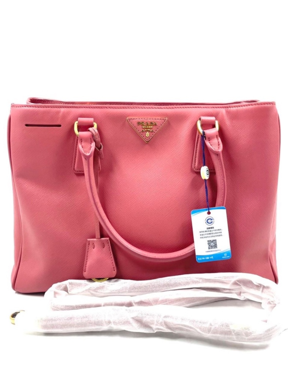 Authentic Prada Saffiano Galleria Medium Shoulder Bag w/ Strap - Pink